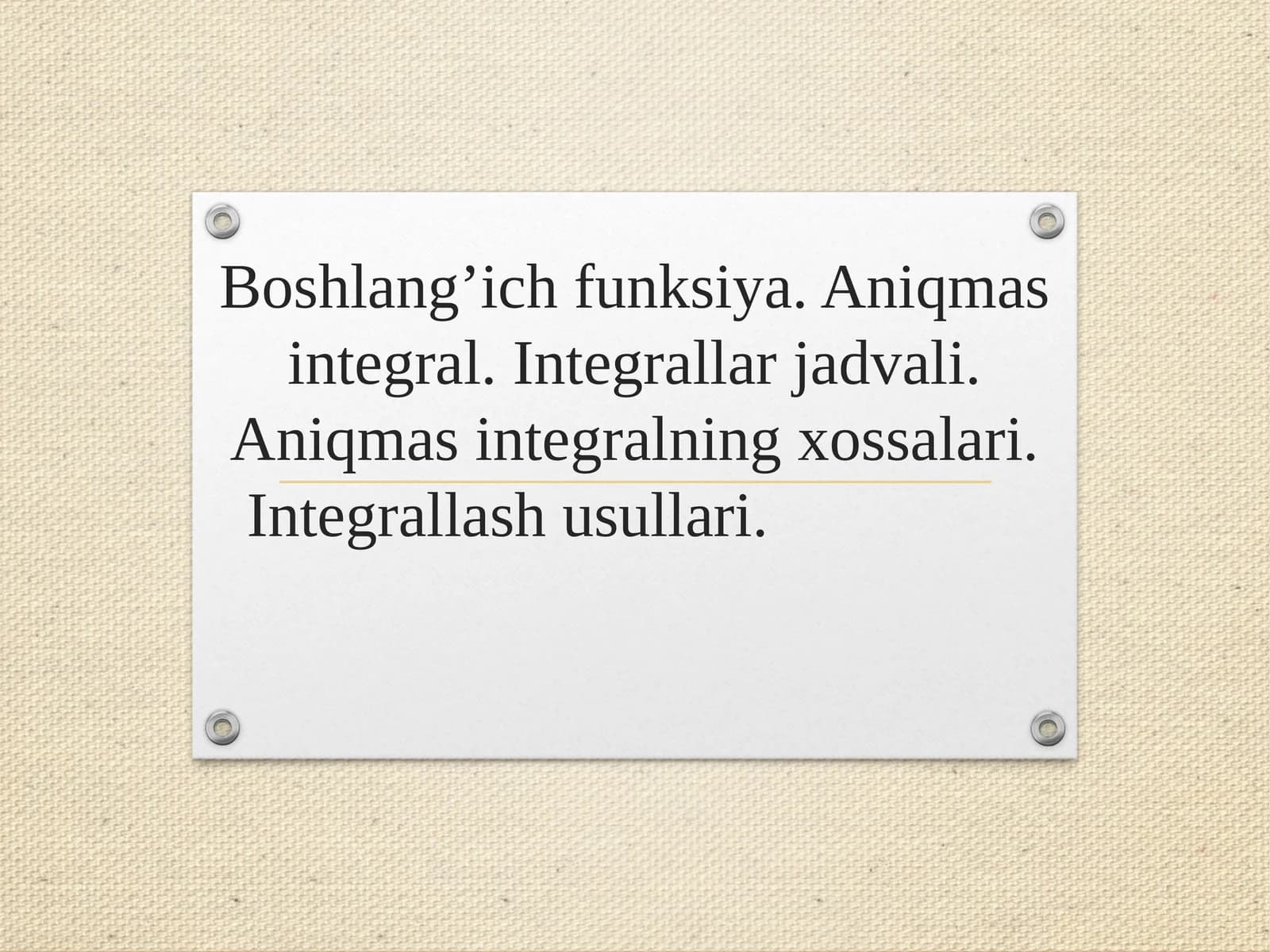 Asosiy integrallar jadvali