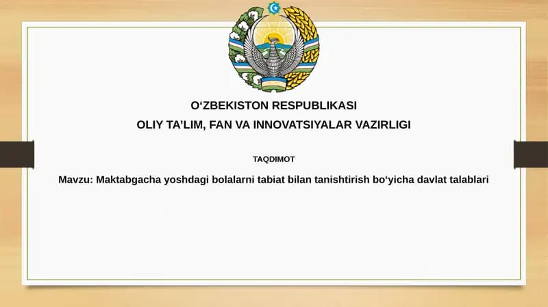 Maktabgacha yoshdagi bolalarni tabiat bilan tanishtirish bo'yicha davlat talablari