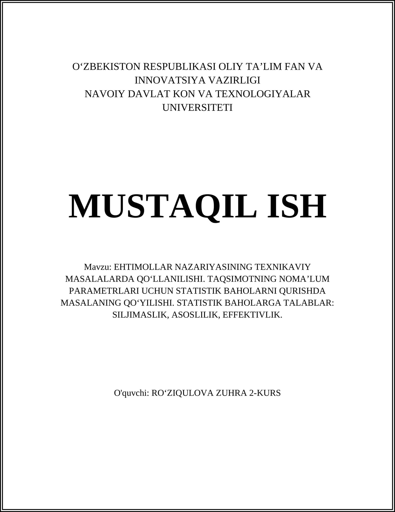 Ehtimollar nazariyasining texnikaviy masalalarda qoʻllanilishi