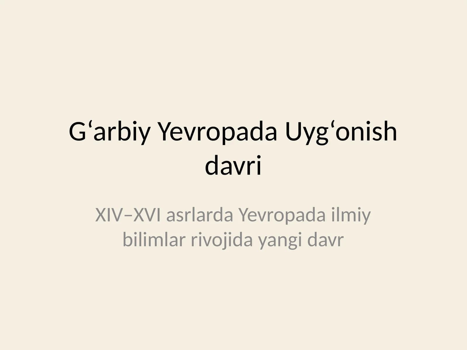 G‘arbiy Yevropada Uyg‘onish davri