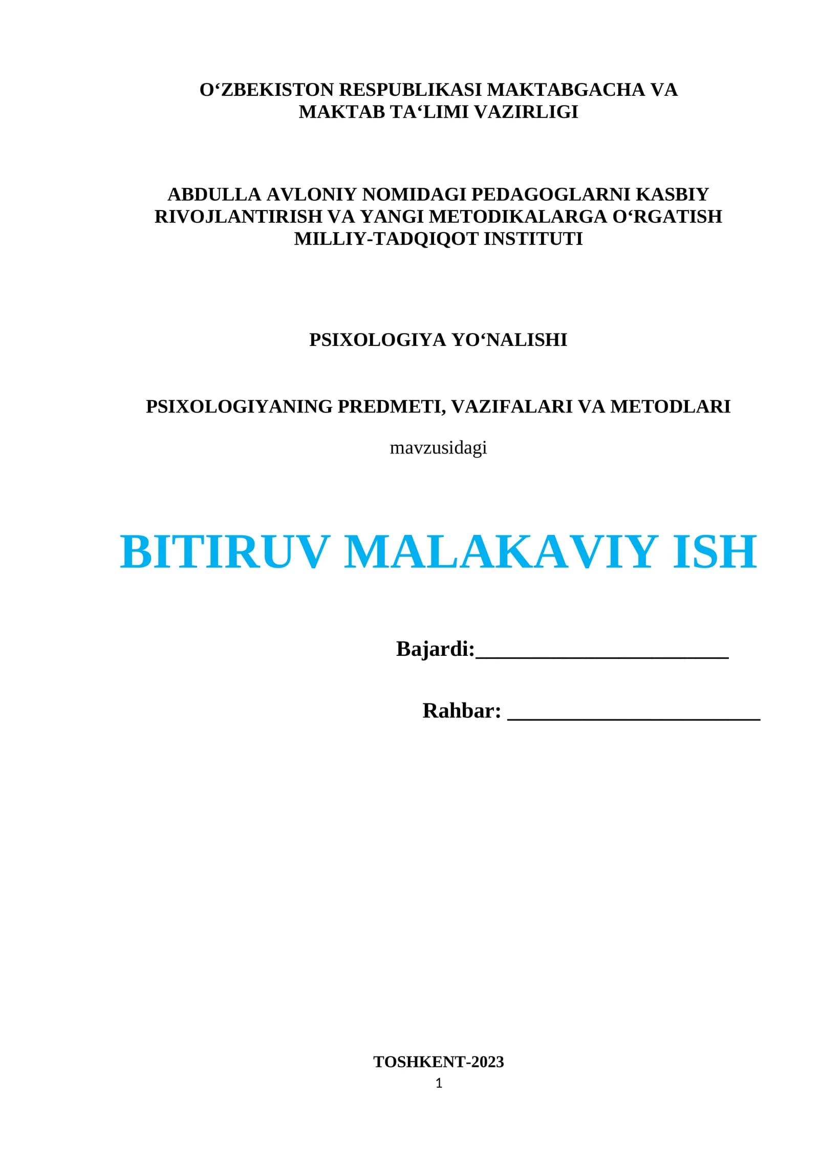 PSIXOLOGIYANING PREDMETI, VAZIFALARI VA METODLARI