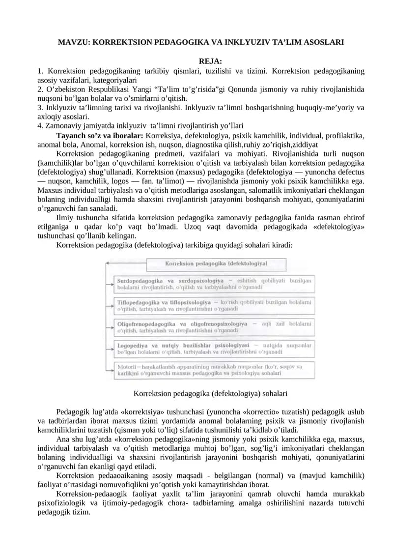 KORREKTSION PEDAGOGIKA VA INKLYUZIV TA’LIM ASOSLARI