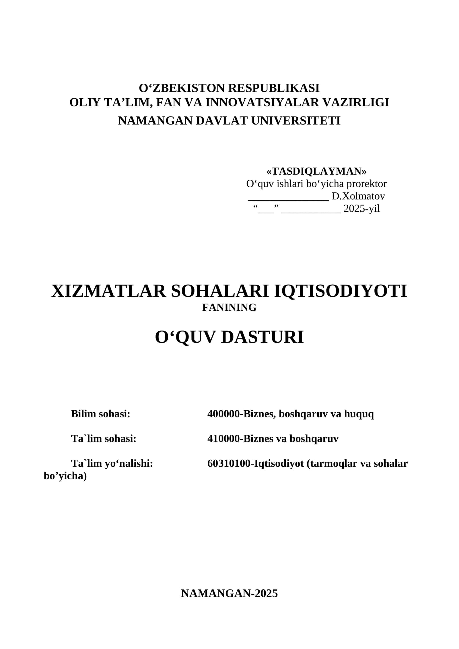 XIZMATLAR SOHALARI IQTISODIYOTI