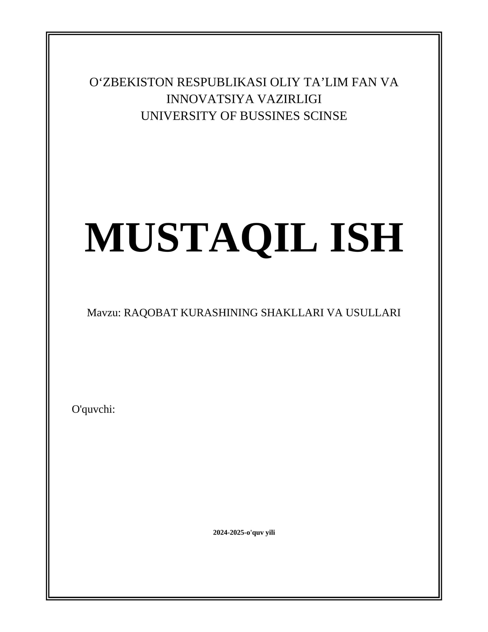RAQOBAT KURASHINING SHAKLLARI VA USULLARI