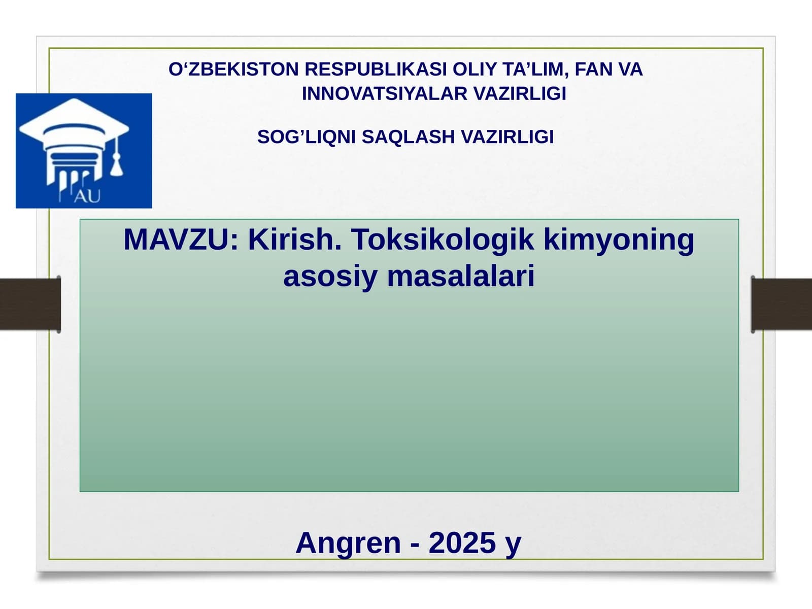 Kirish.Toksikologikkimyoningasosiymasalalari