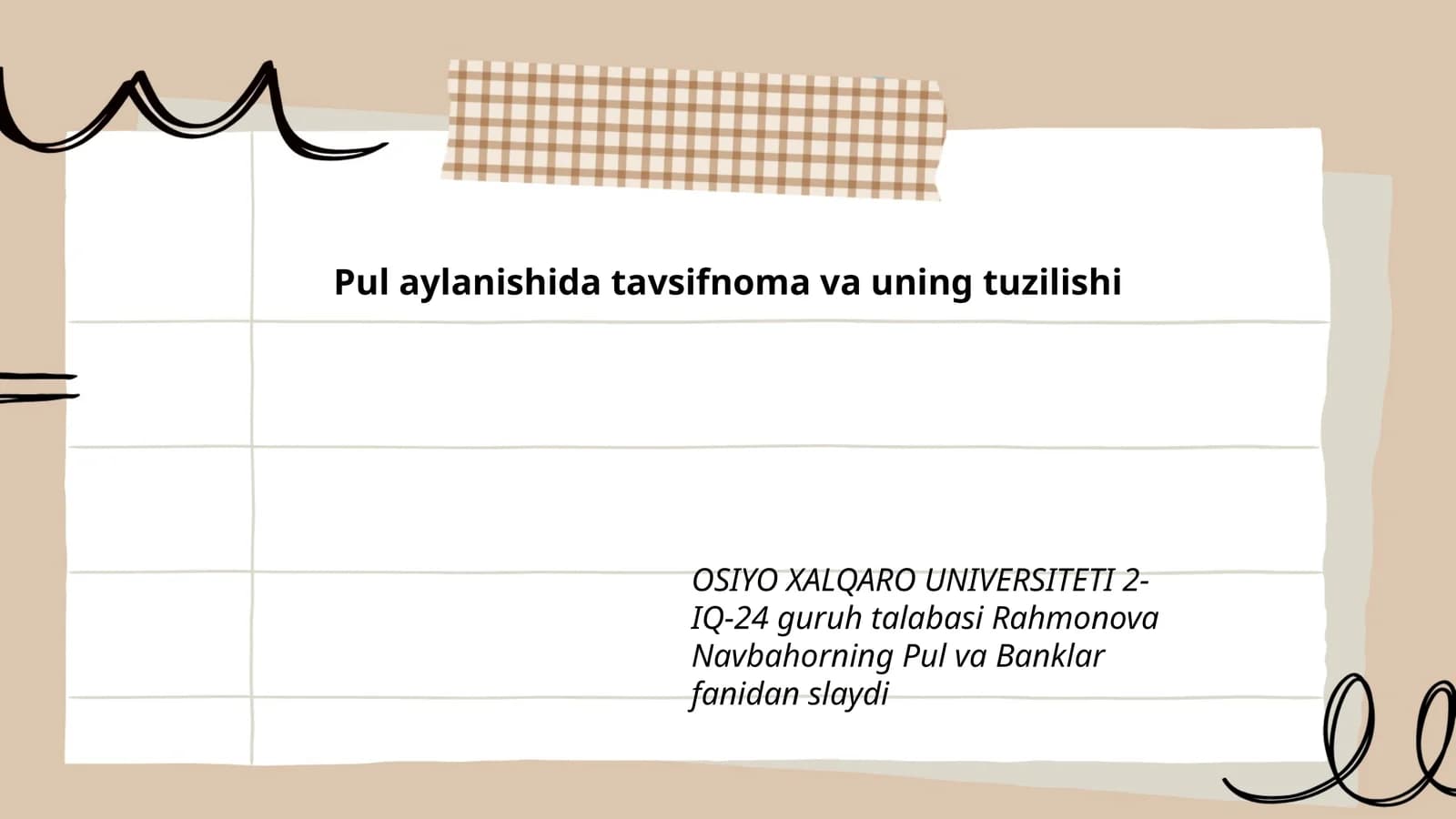 Pul aylanishida tavsifnoma va uning tuzilishi