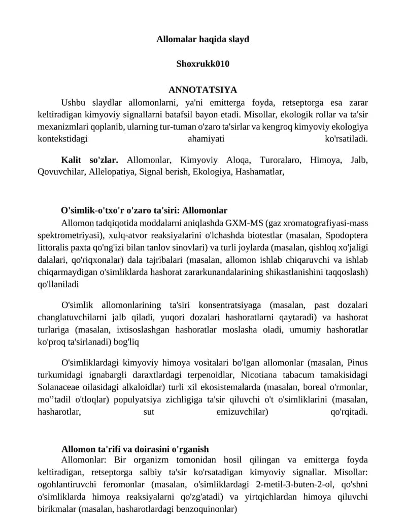 Allomalar haqida slayd