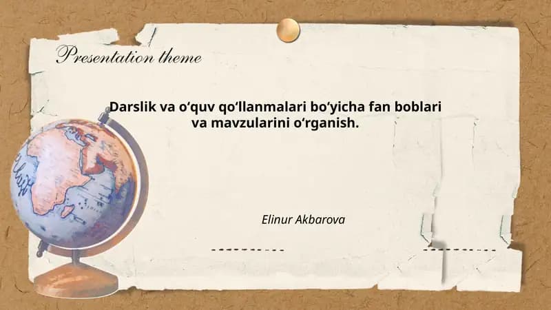 Darslik va oʻquv qoʻllanmalari boʻyicha fan boblari va mavzularini oʻrganish