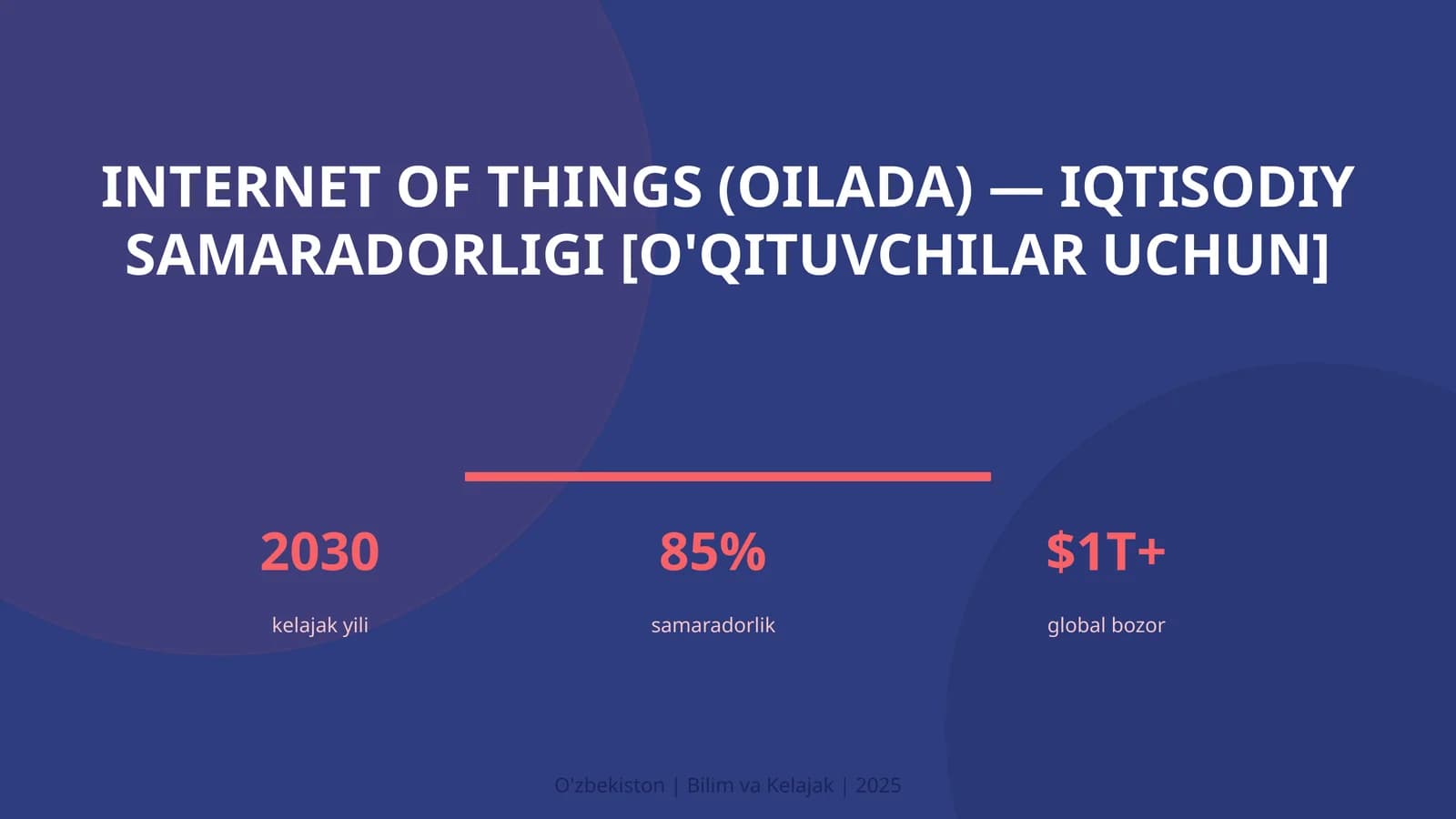 INTERNET OF THINGS (OILADA) — IQTISODIY SAMARADORLIGI [O'QITUVCHILAR UCHUN]