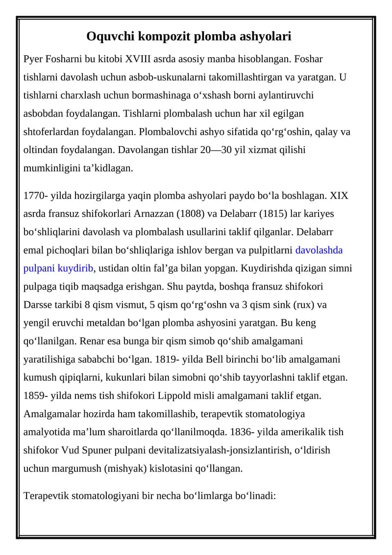 Oquvchi kompozit plomba ashyolari