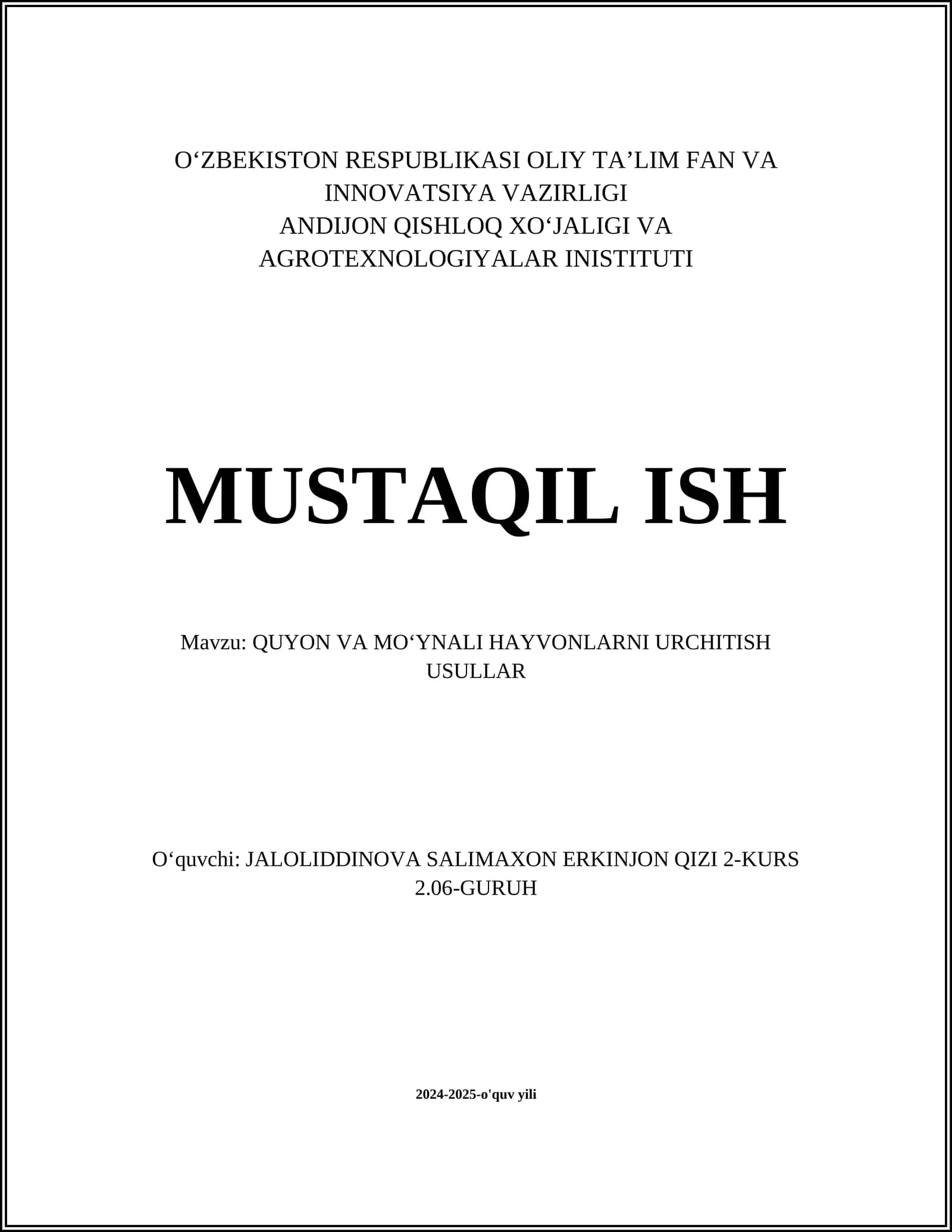 QUYON VA MO‘YNALI HAYVONLARNI URCHITISH USULLAR