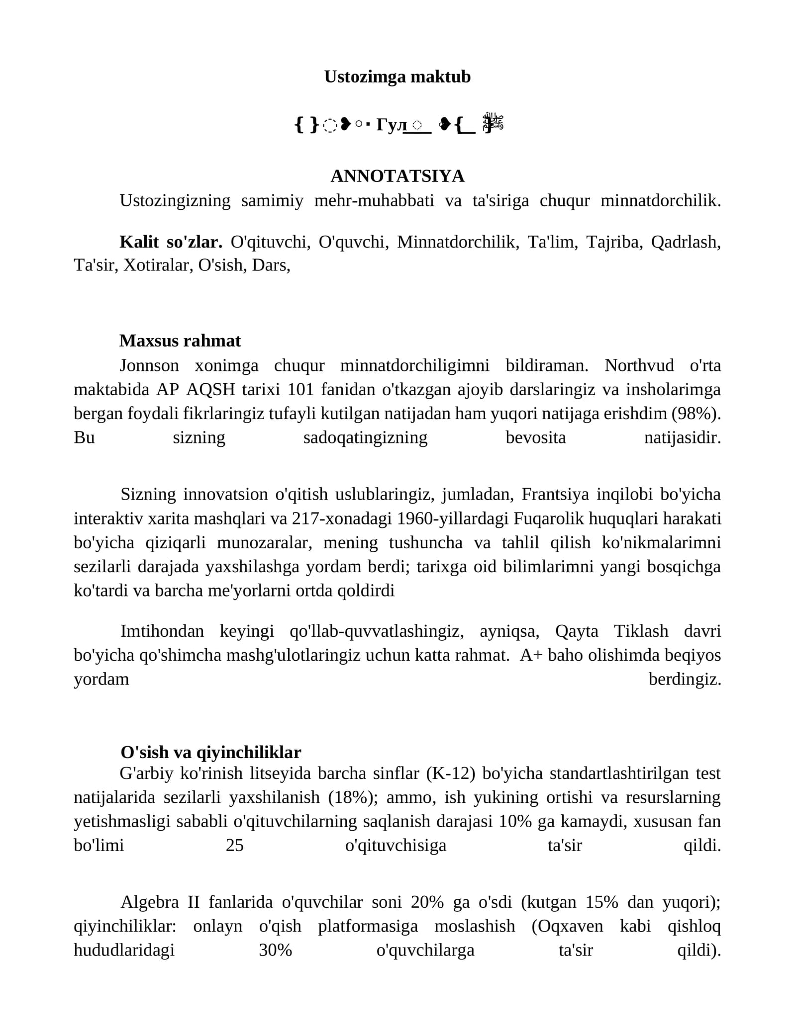 Ustozimga maktub