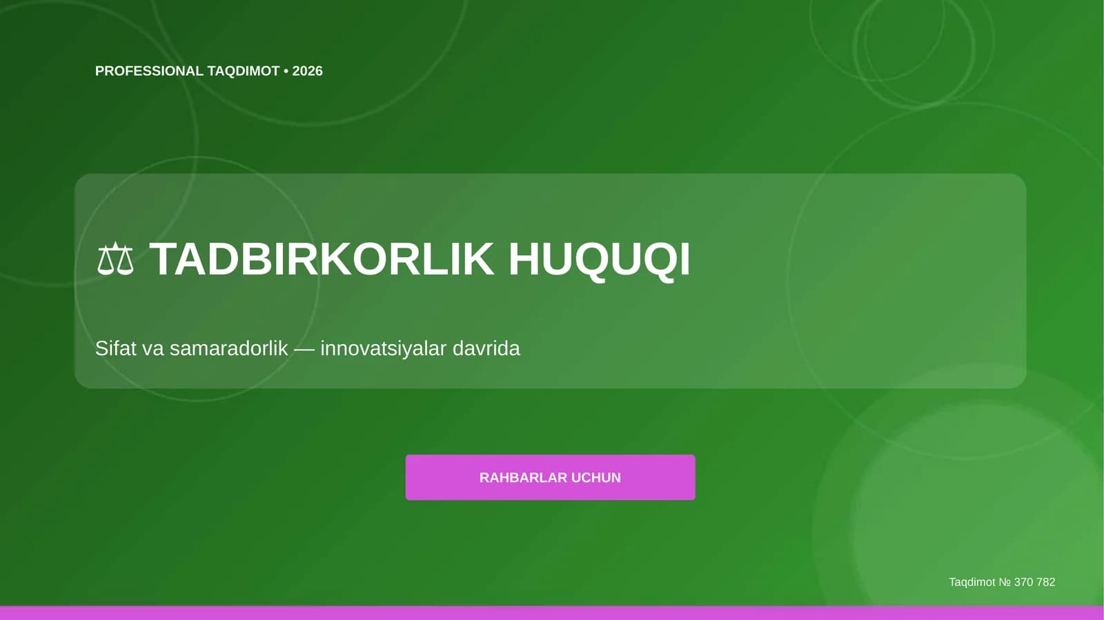 Tadbirkorlik huquqi: sifat va samaradorlik (innovatsiyalar davrida) [rahbarlar uchun]