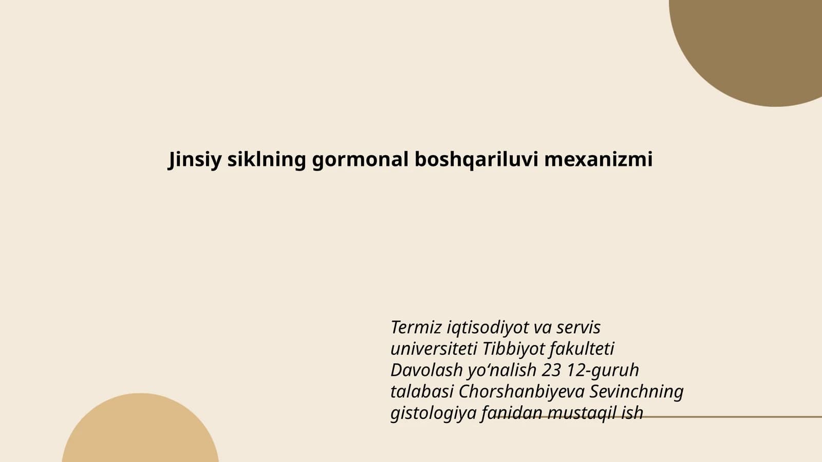 Jinsiy siklning gormonal boshqariluvi mexanizmi