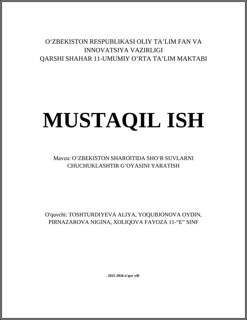 Oʻzbekiston sharoitida shoʻr suv manbalarining hududiy tahlili
