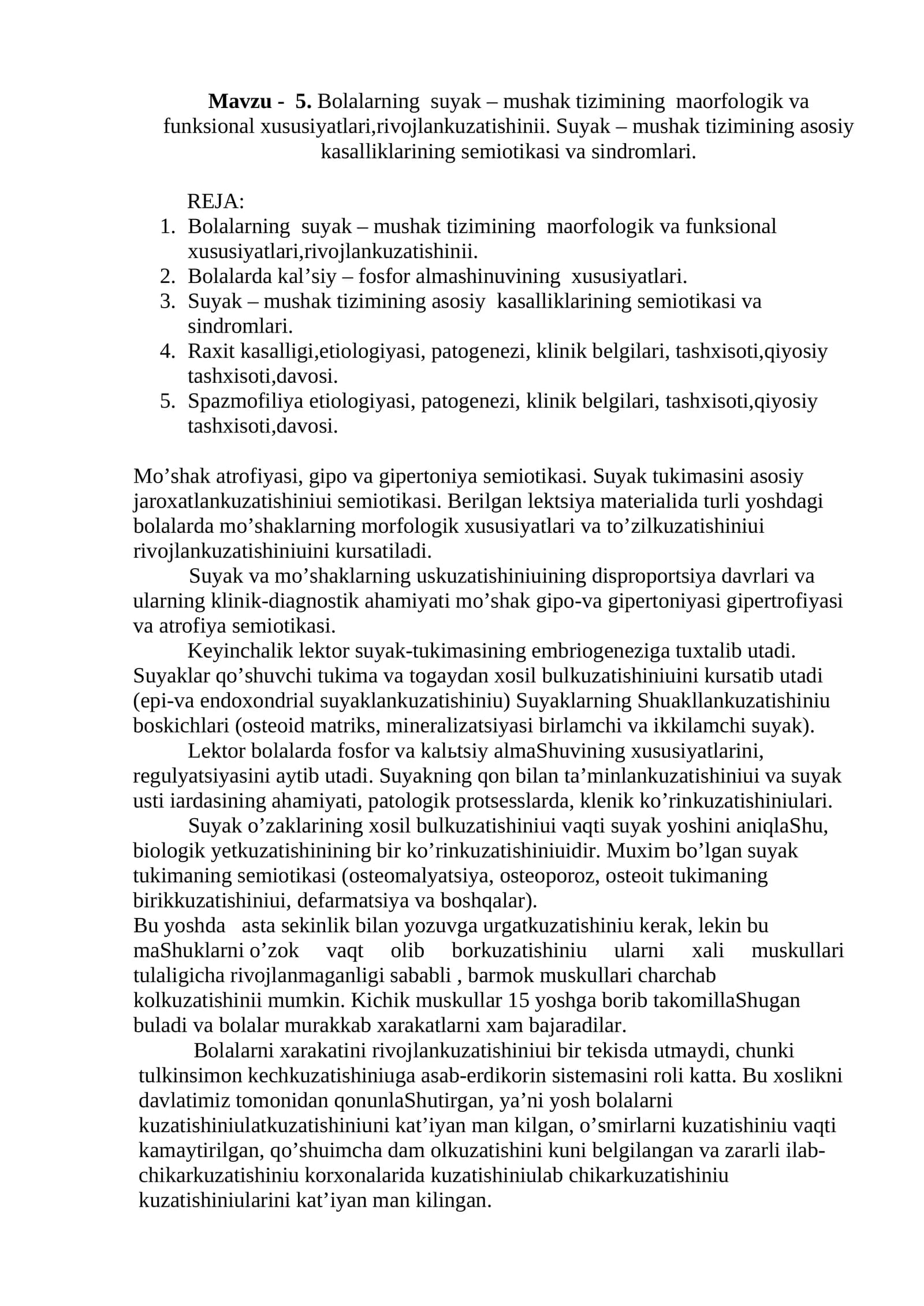 Bolalarning suyak - mushak tizimining maorfologik va funksional xususiyatlari