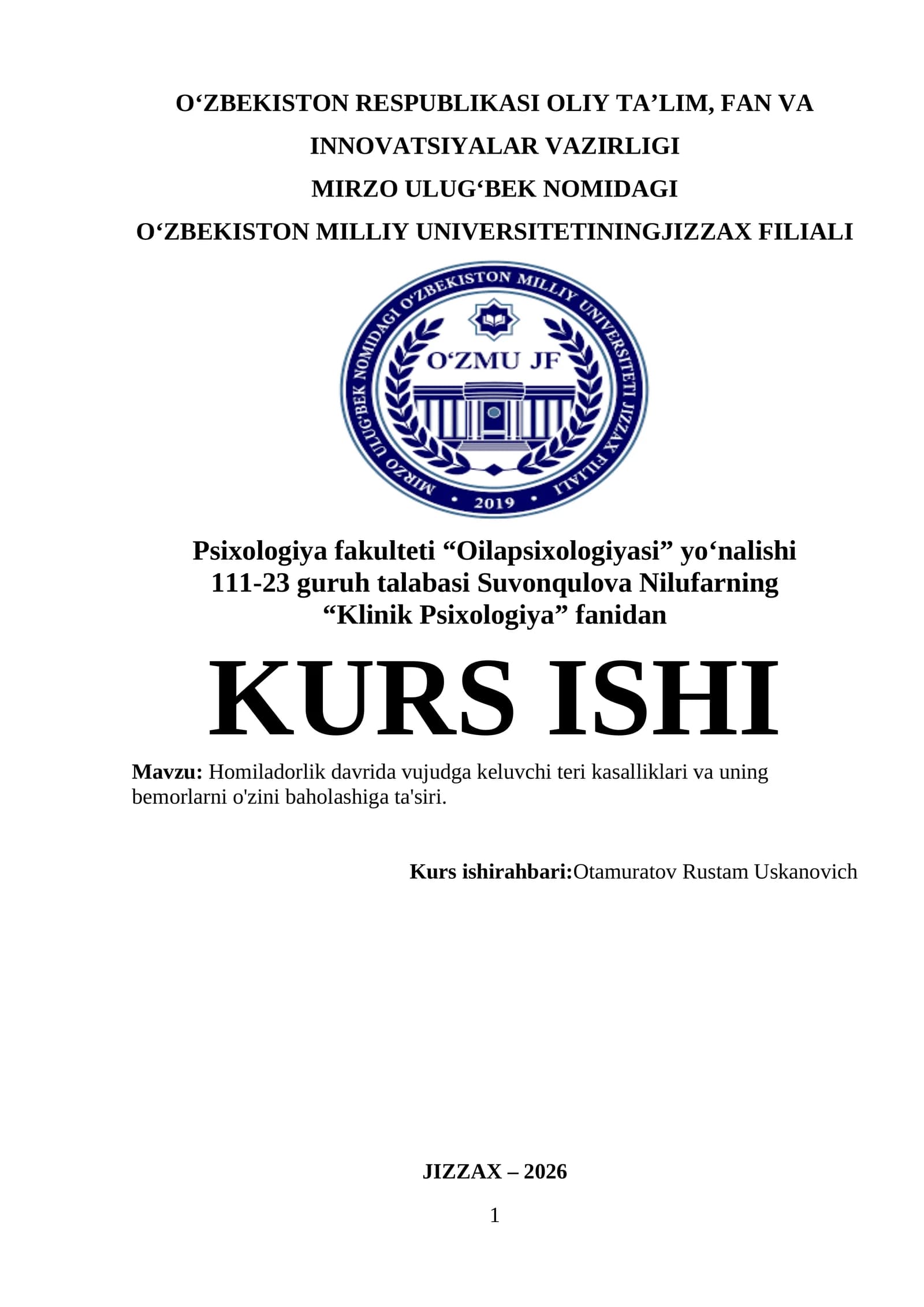 Homiladorlik davrida vujudga keluvchi teri kasalliklari va uning bemorlarni o'zini baholashiga ta'siri