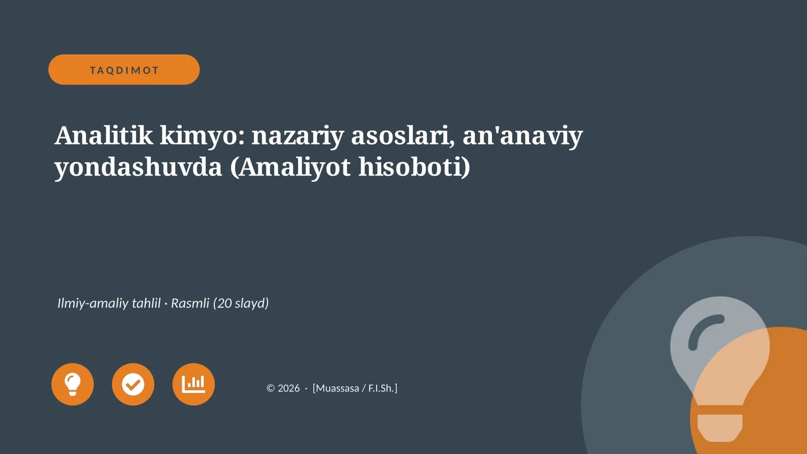 Analitik kimyo: nazariy asoslari, an'anaviy yondashuvda (Amaliyot hisoboti)