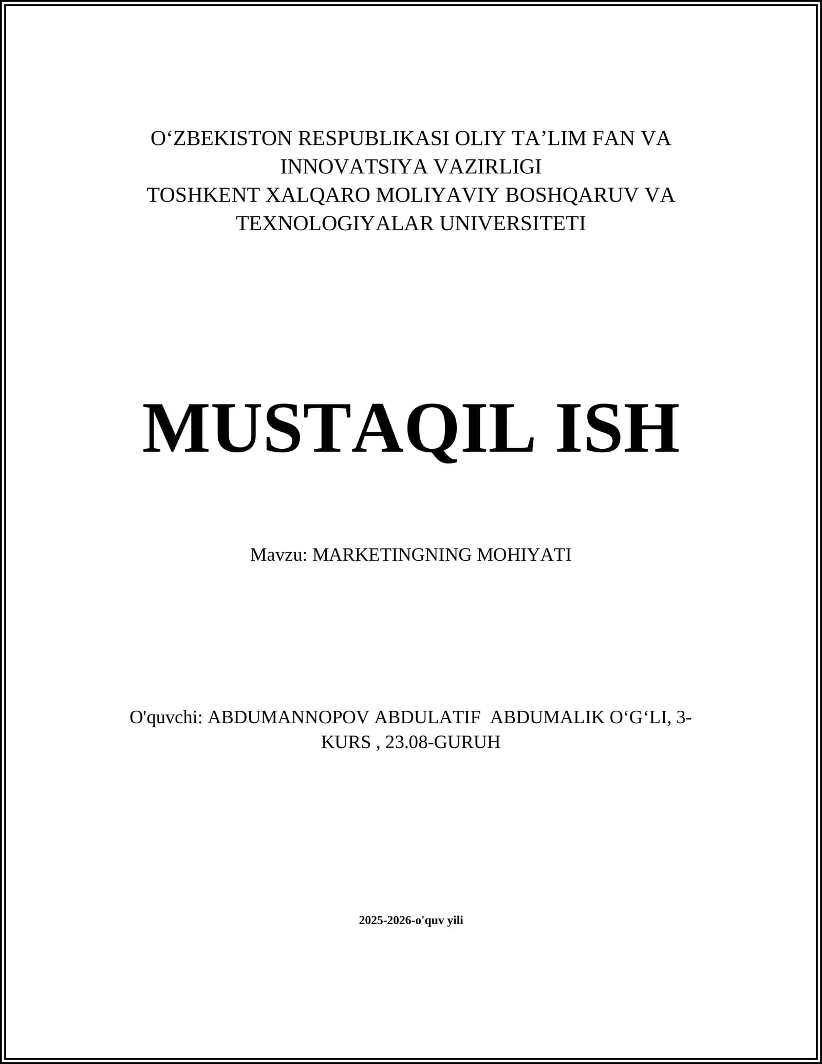 MARKETINGNING MOHIYATI