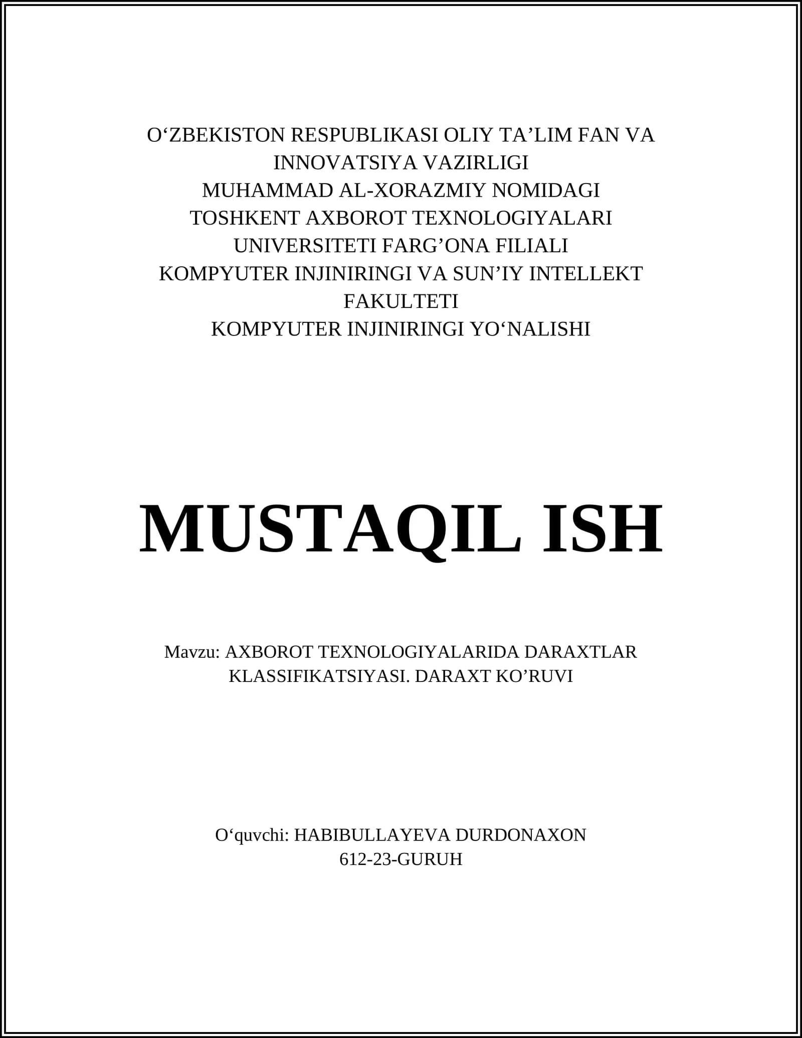 Axborot texnologiyalarida daraxtlar tasnifi