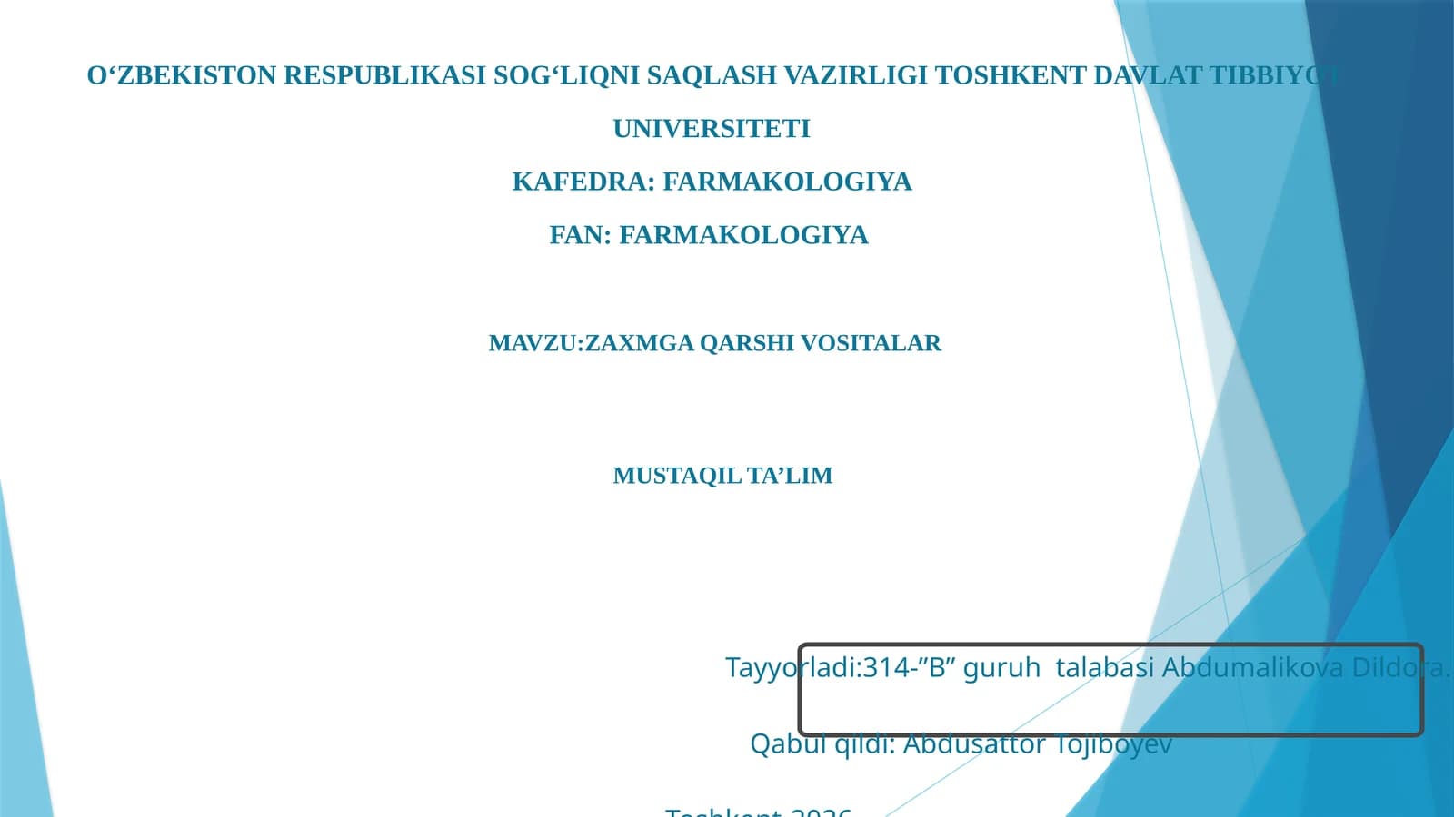 ZAXMGA QARSHI VOSITALAR