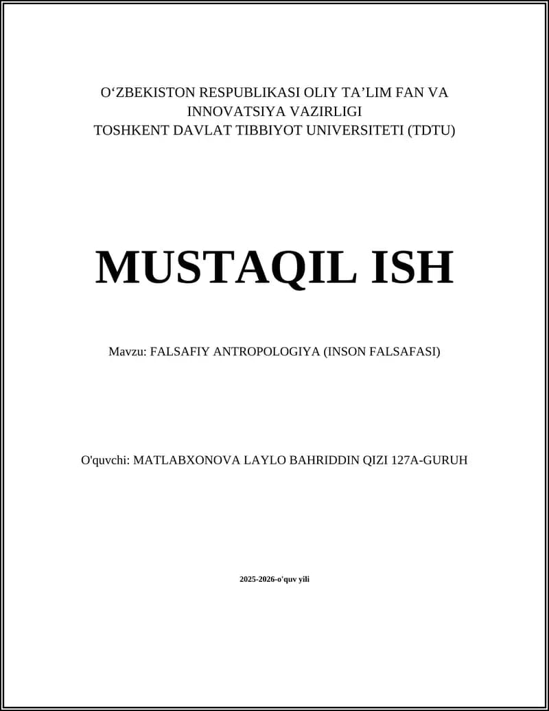 FALSAFIY ANTROPOLOGIYA (INSON FALSAFASI)