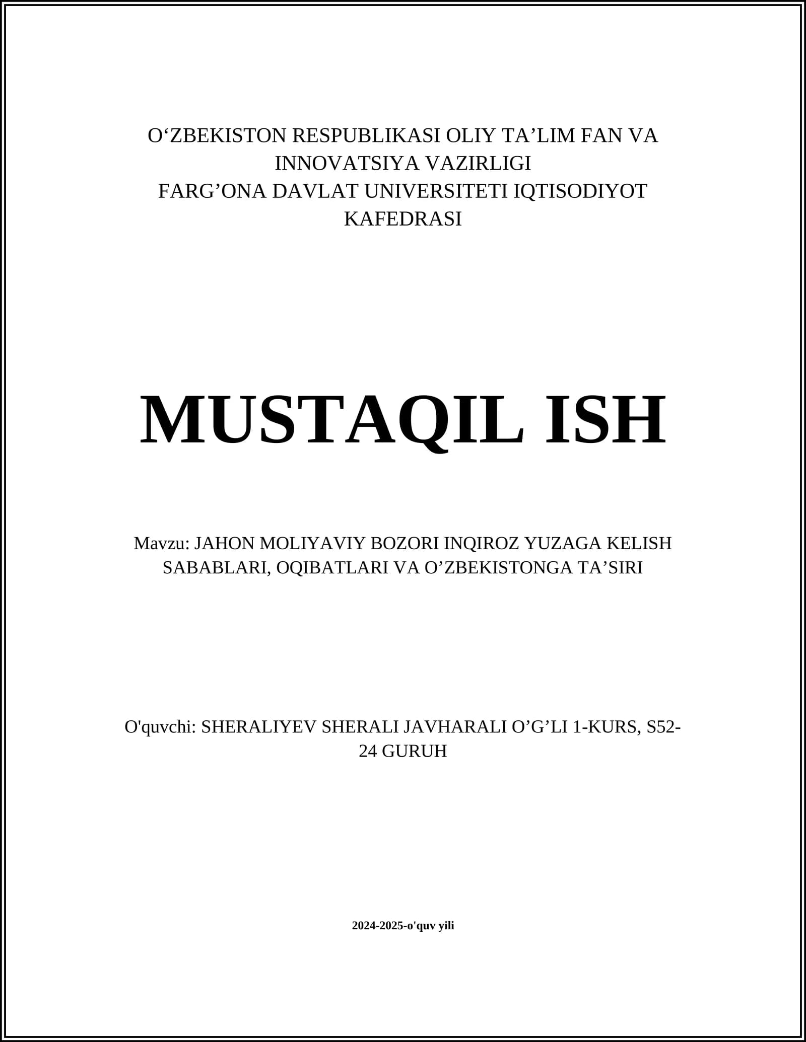 Jahon moliyaviy bozori inqiroz