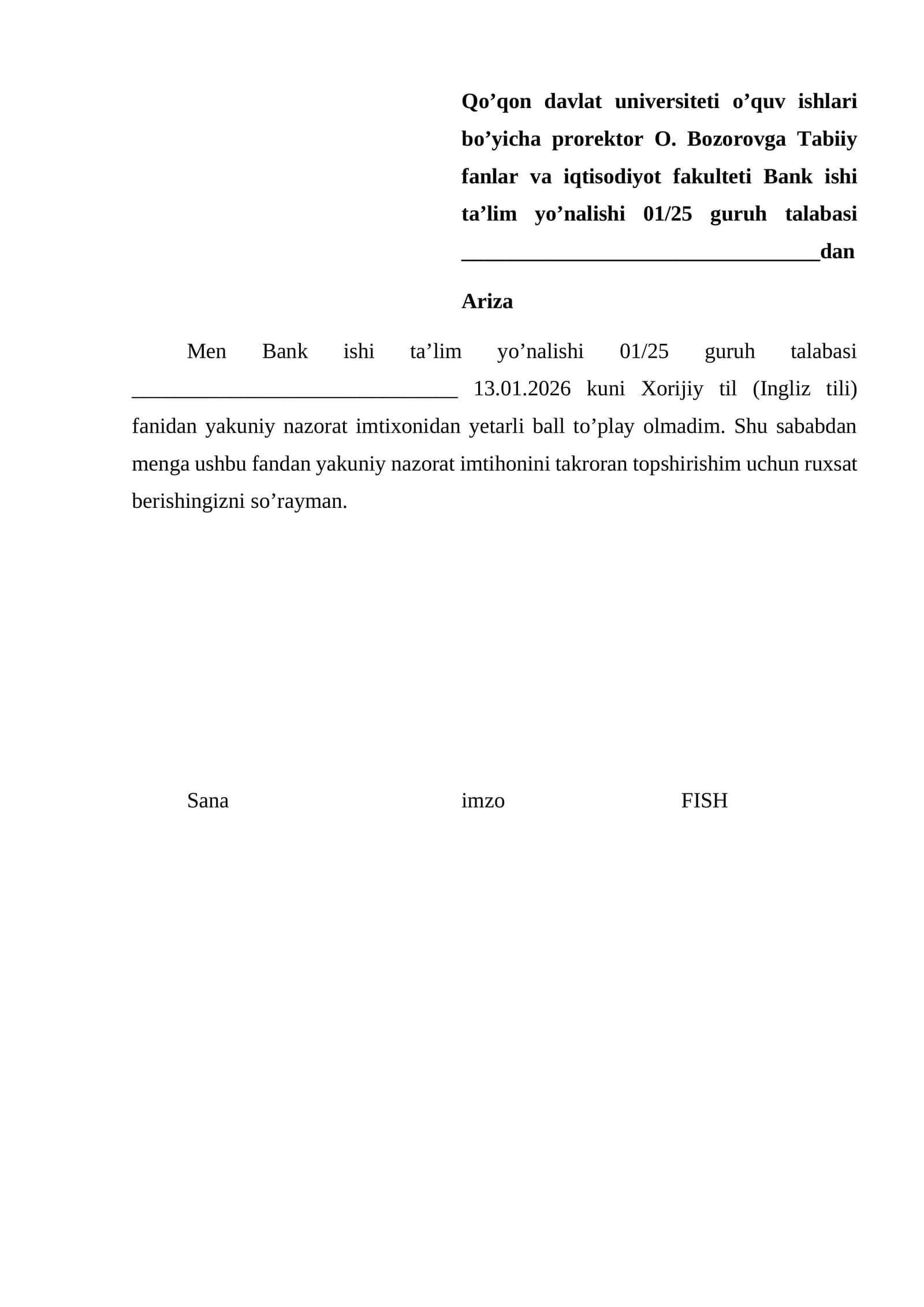 Bank ishi ta’lim yo’nalishi 01/25 guruh talabasi