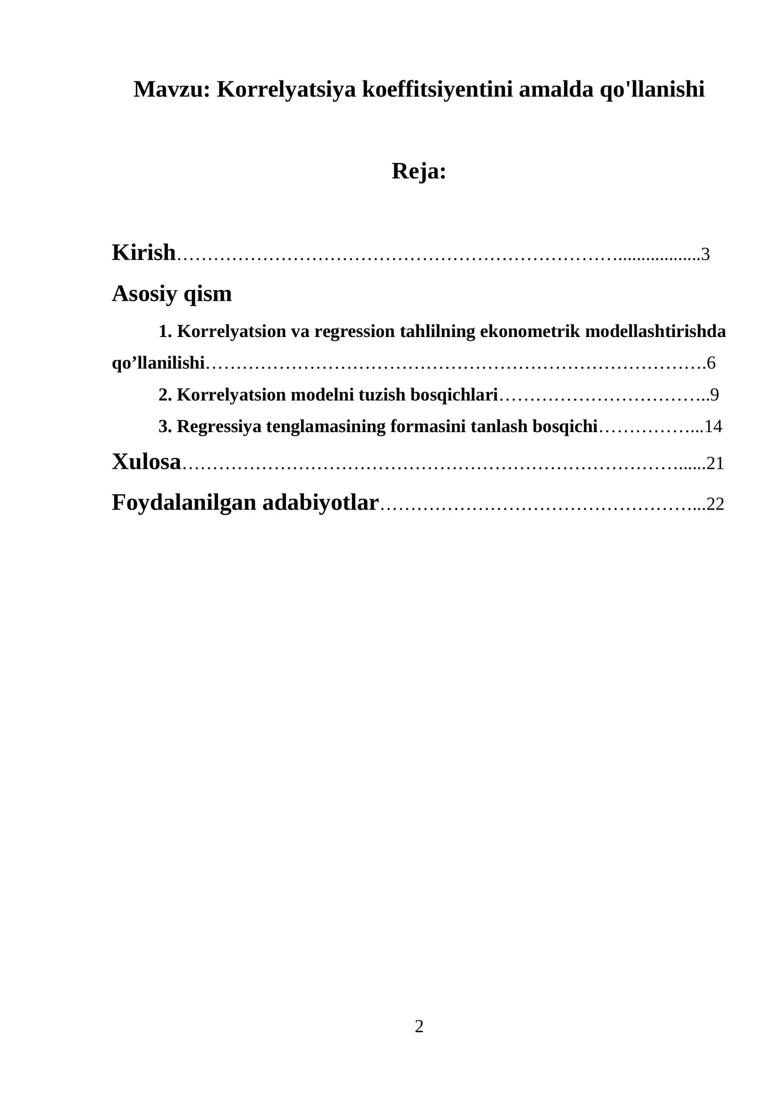 Korrelyatsiya koeffitsiyentini amalda qo'llanishi