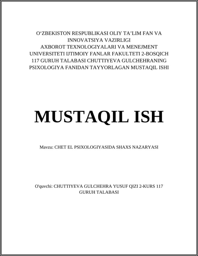 CHET EL PSIXOLOGIYASIDA SHAXS NAZARYASI