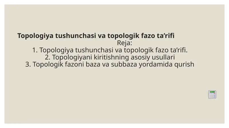 Topologiya tushunchasi va topologik fazo ta’rifi