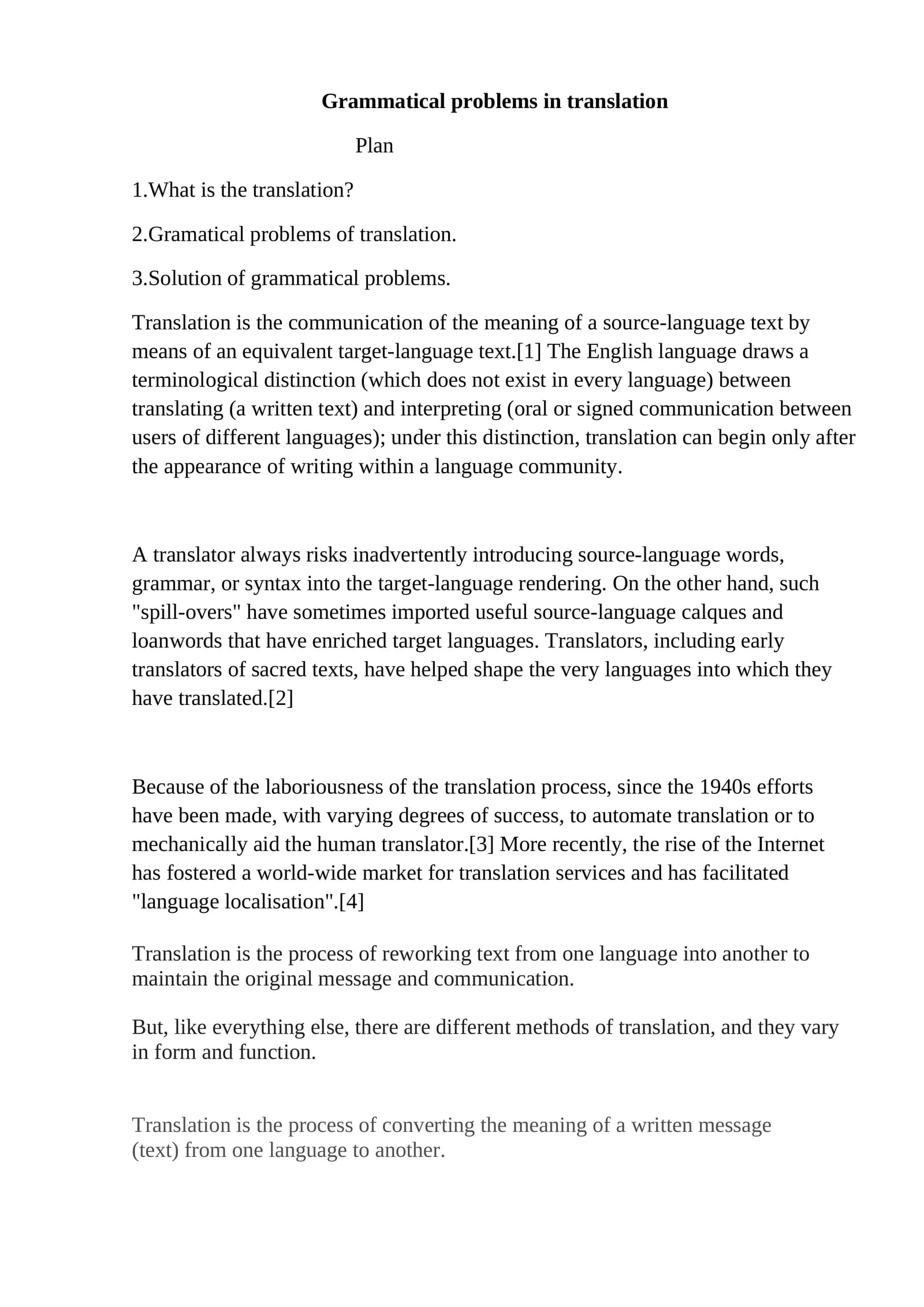 Grammatical problems in translation