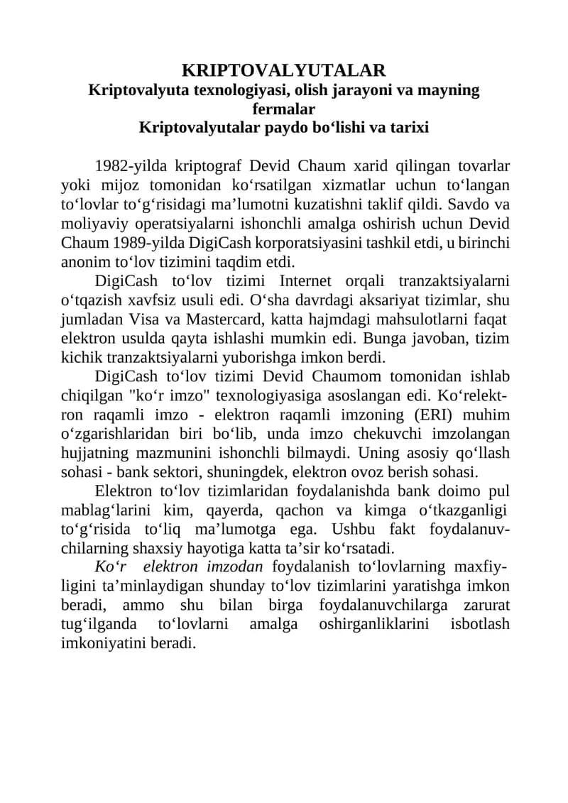 KRIPTOVALYUTALAR