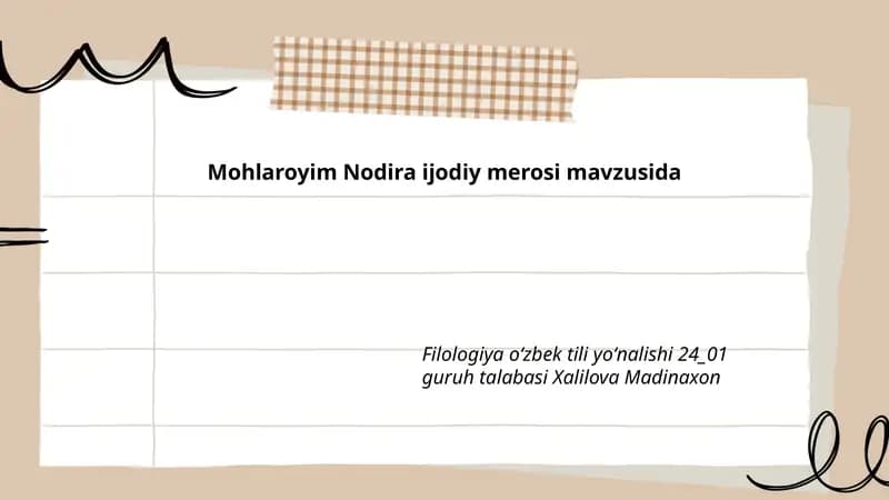 Mohlaroyim Nodira ijodiy merosi