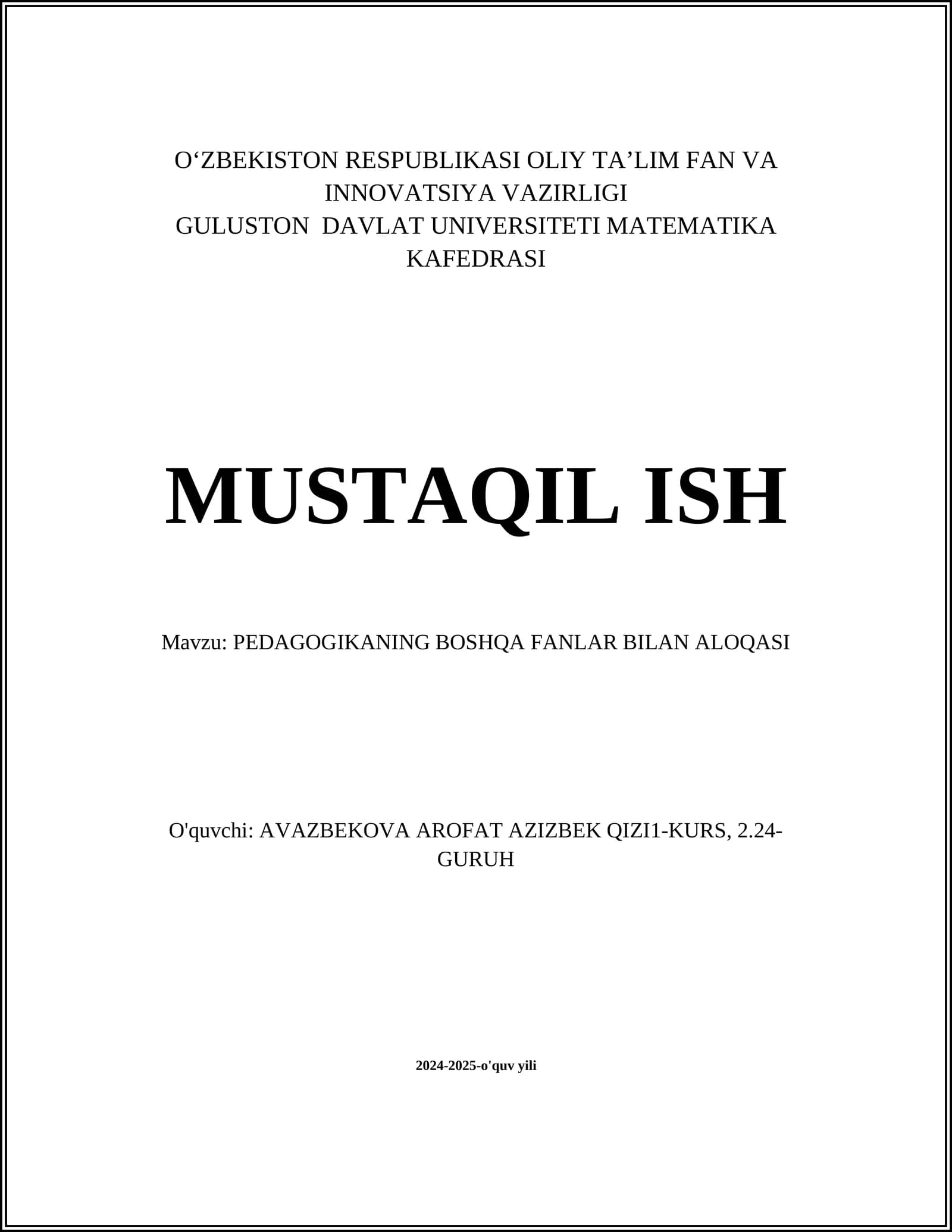 PEDAGOGIKANING BOSHQA FANLAR BILAN ALOQASI