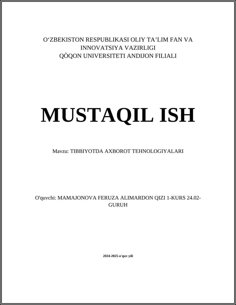 TIBBIYOTDA AXBOROT TEHNOLOGIYALARI