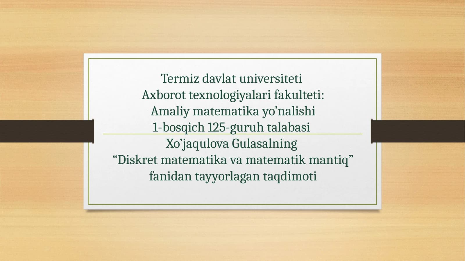 Diskret matematika va matematik mantiq
