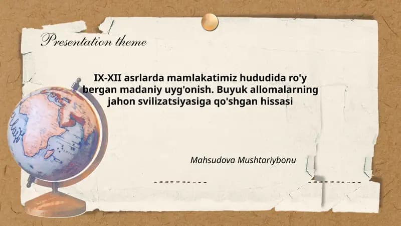 IX-XII asrlarda Mamlakatimiz Hududida Ro'y Bergan Madaniy Uyg'onish