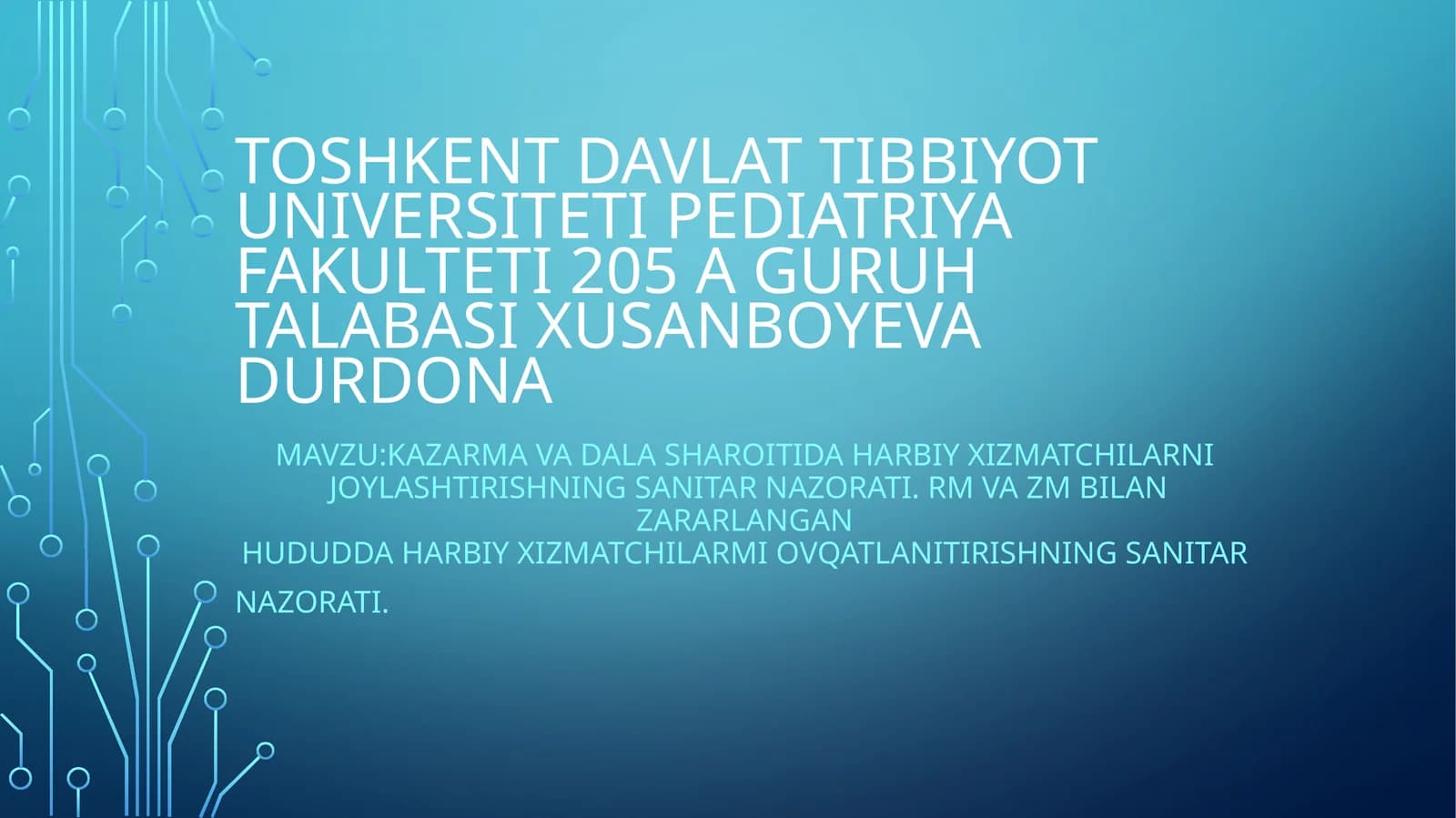 Kazarmava dala sharoitida harbiy xizmatchilarni joylashtirishning sanitar nazorati. RM va ZM bilan zararlangan hududda harbiyxizmatchilarmiovqatlanitirishningsanitar nazorati