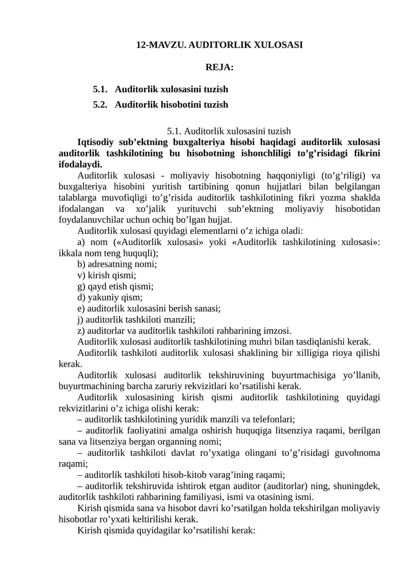 Auditorlik xulosasi