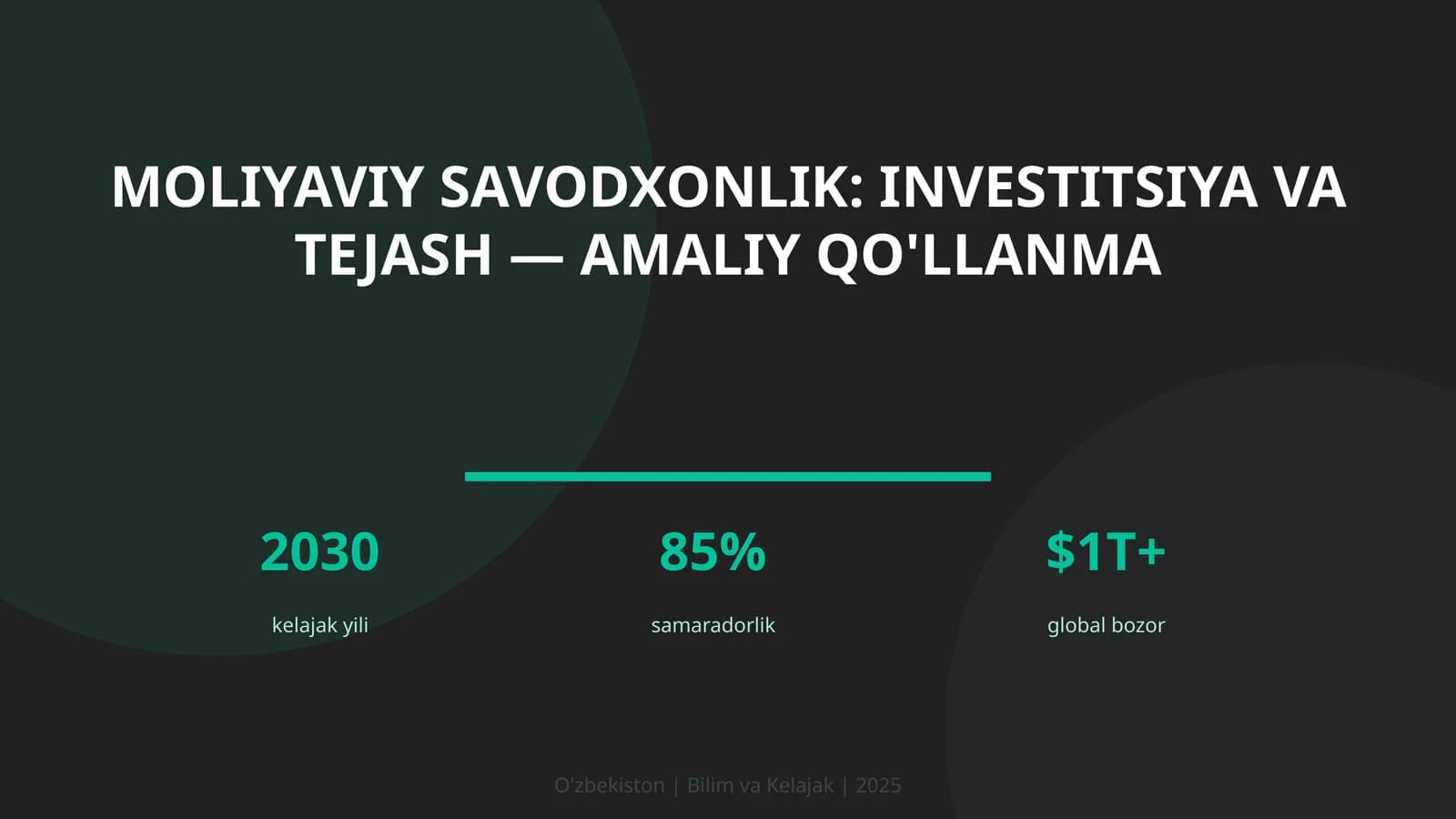Moliyaviy savodxonlik: investitsiya va tejash — amaliy qo'llanma
