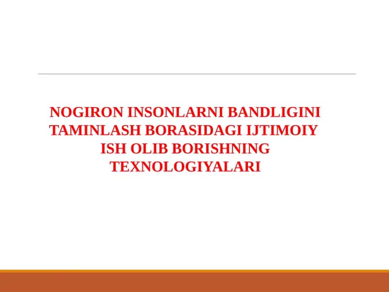 Nogiron insonlarni bandligini taminlash borasidagi ijtimoiy ish olib borishning texnologiyalari