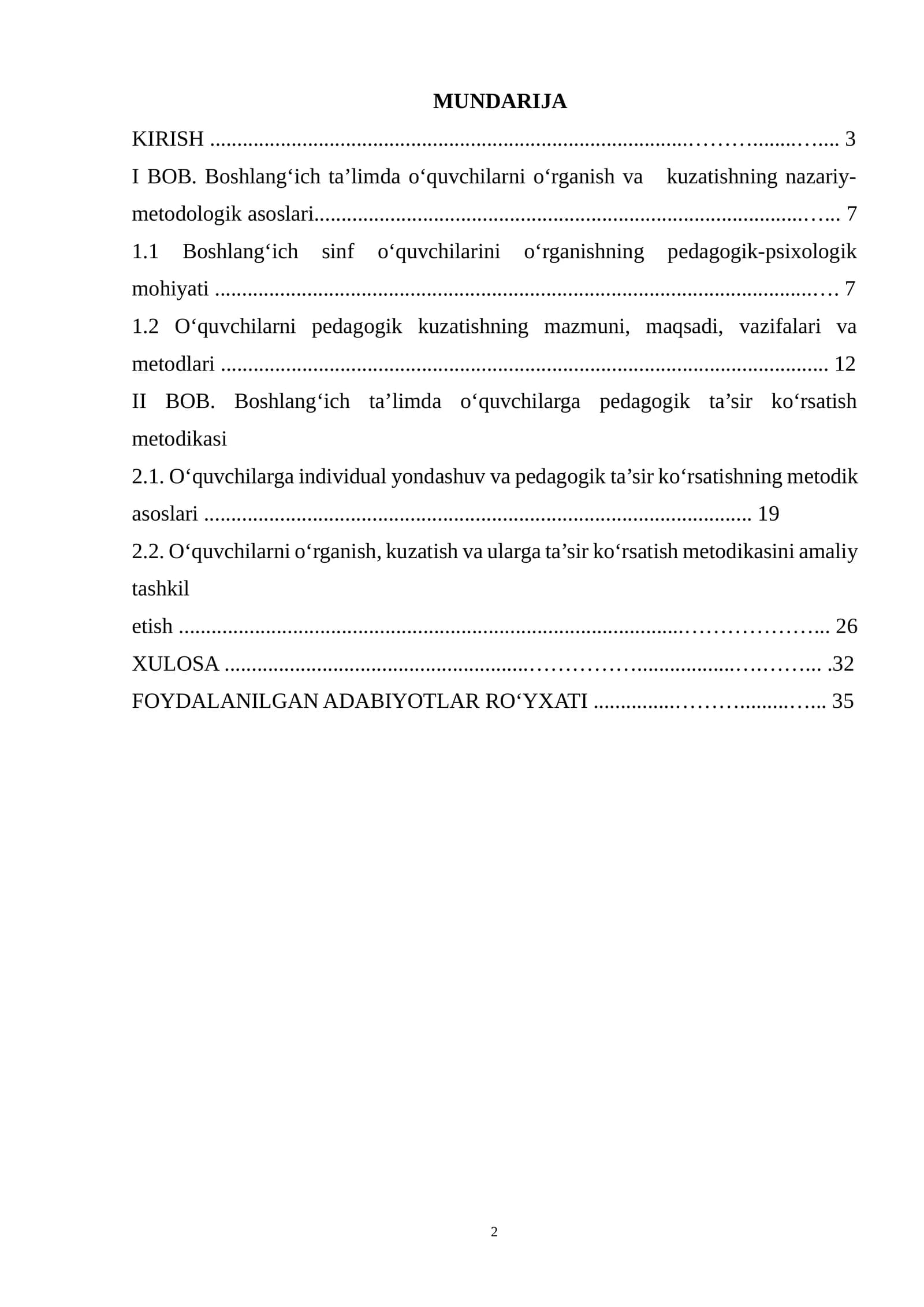 MUNDARIJA
