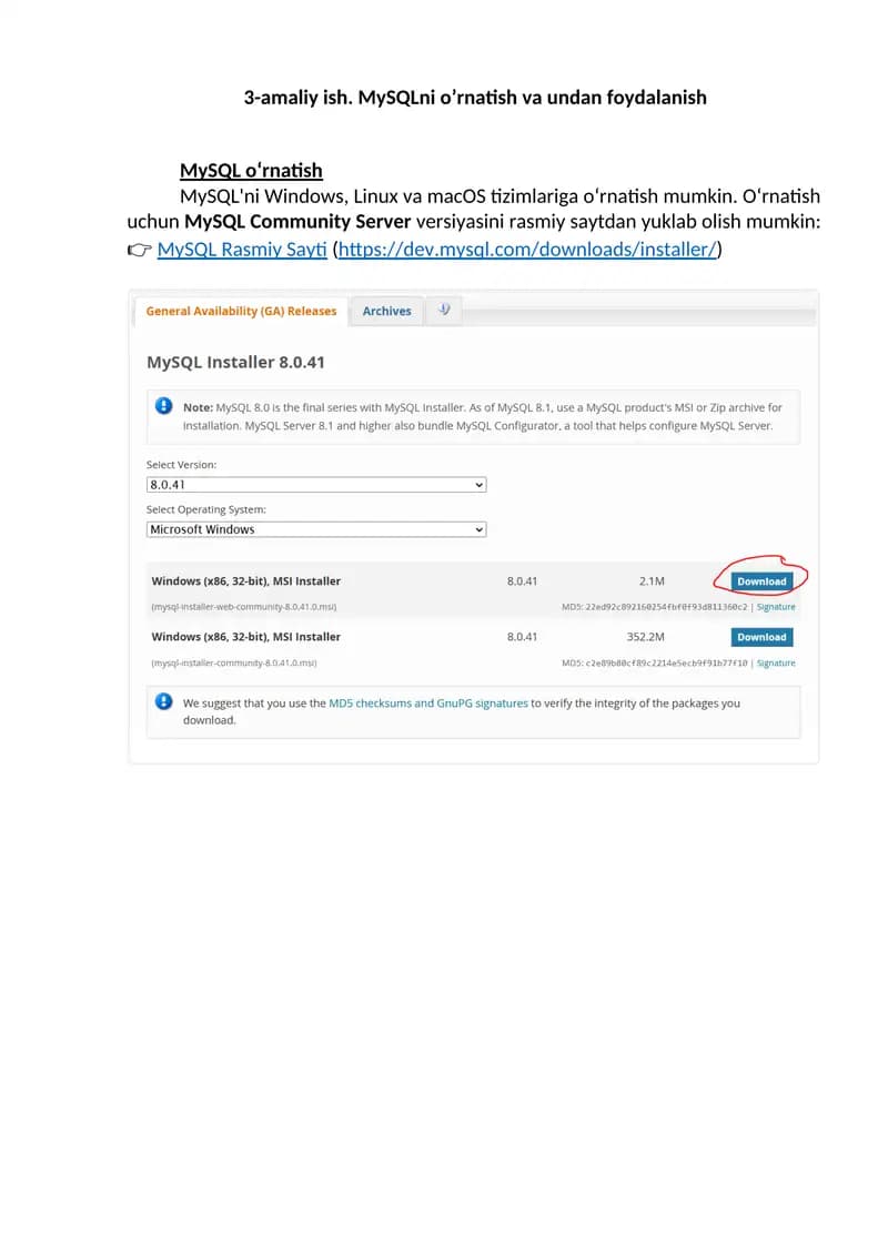 MySQL o‘rnatish