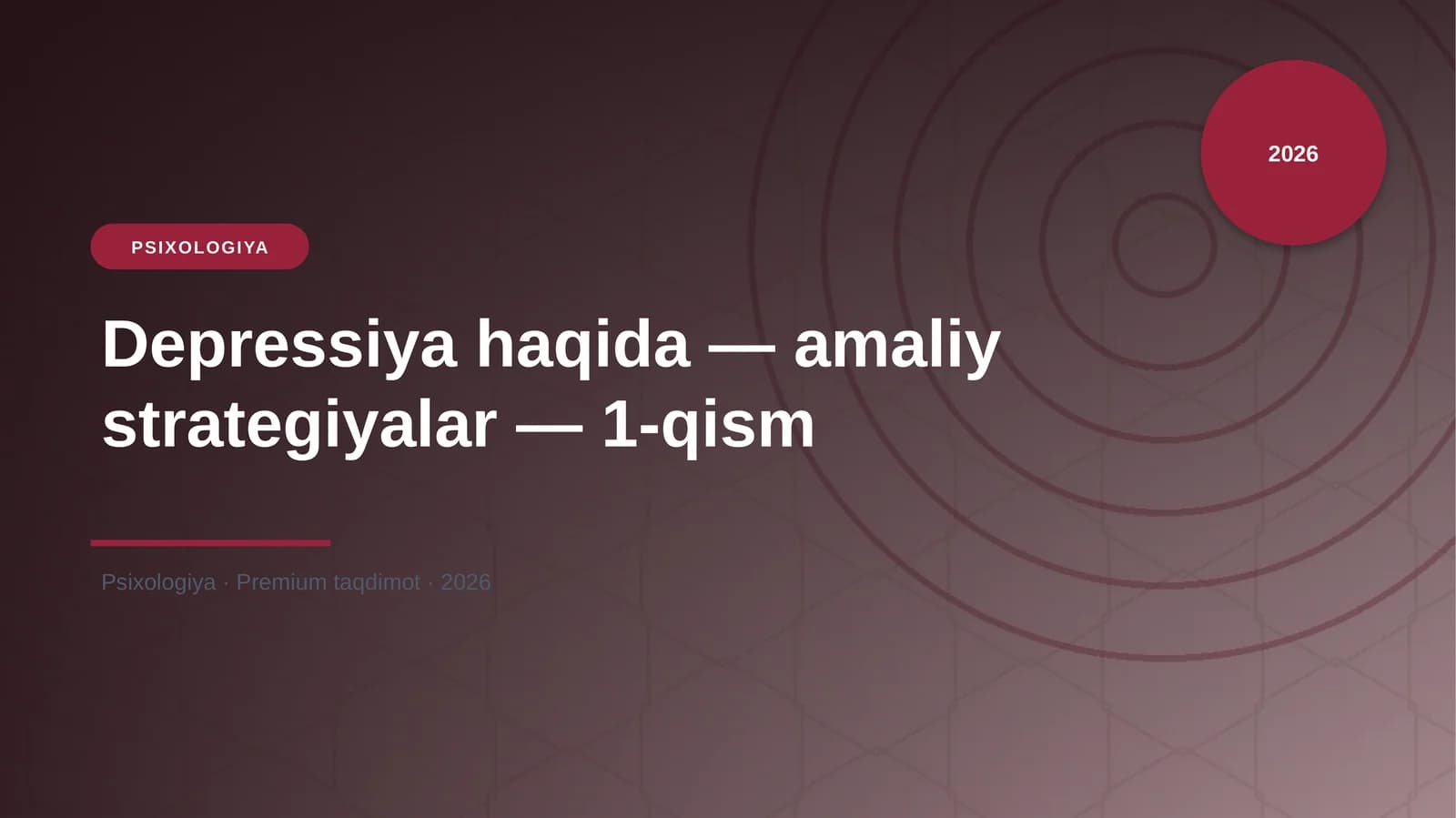 Depressiya haqida — amaliy strategiyalar — 1-qism