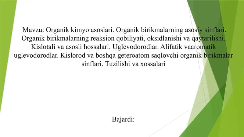 Organik kimyo asoslari