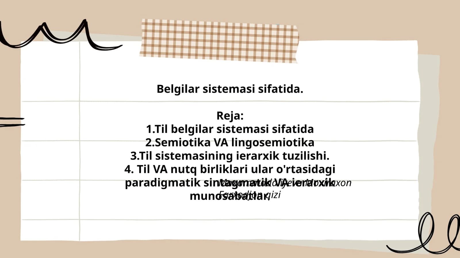 Til VA nutq birliklari ular o'rtasidagi paradigmatik sintagmatik VA ierarxik munosabatlar