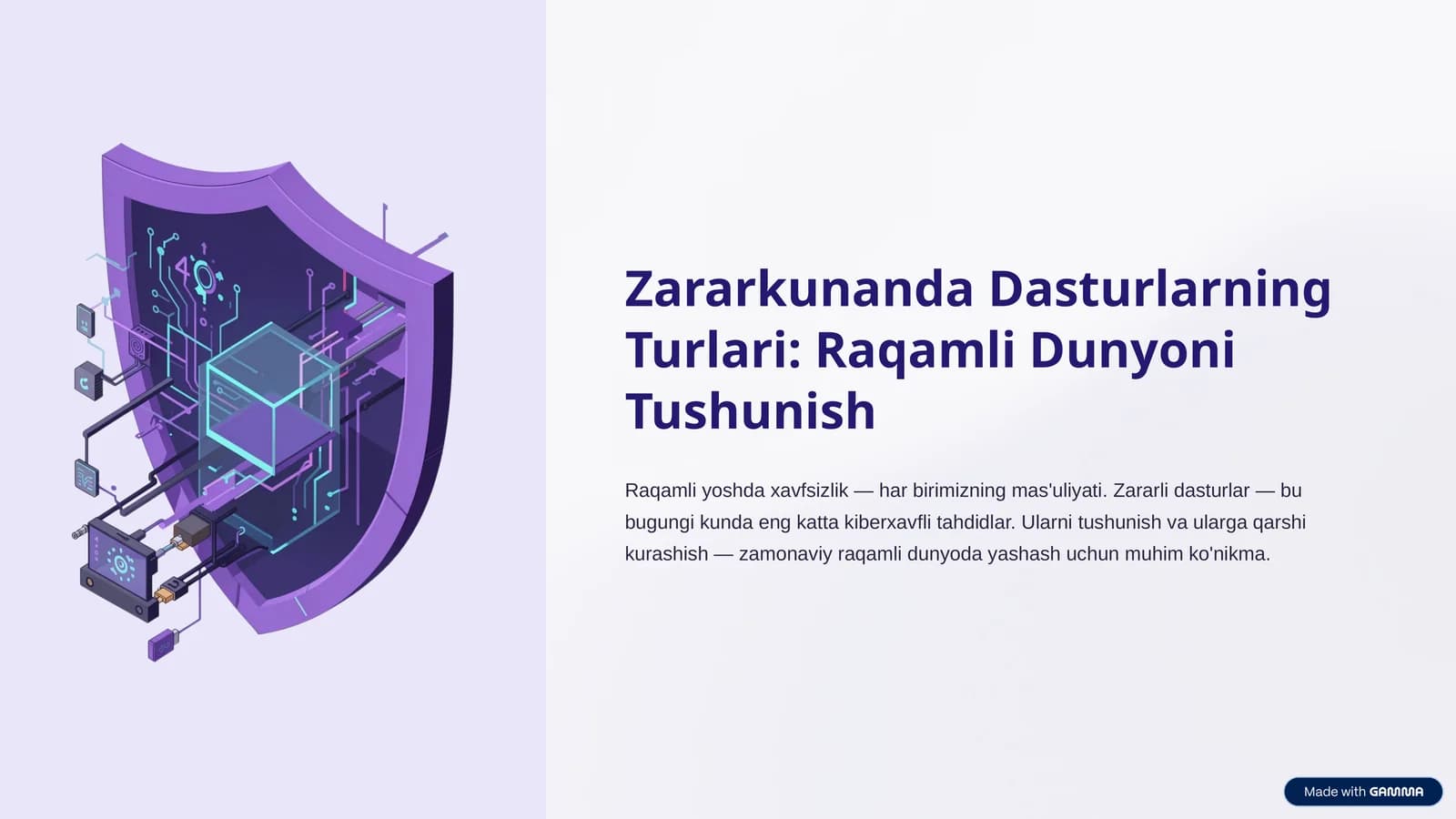 Kiberxavfsizlik fanidan "Zararkunanda Dasturlarning Turlari" mavzusiga prezentatsiya