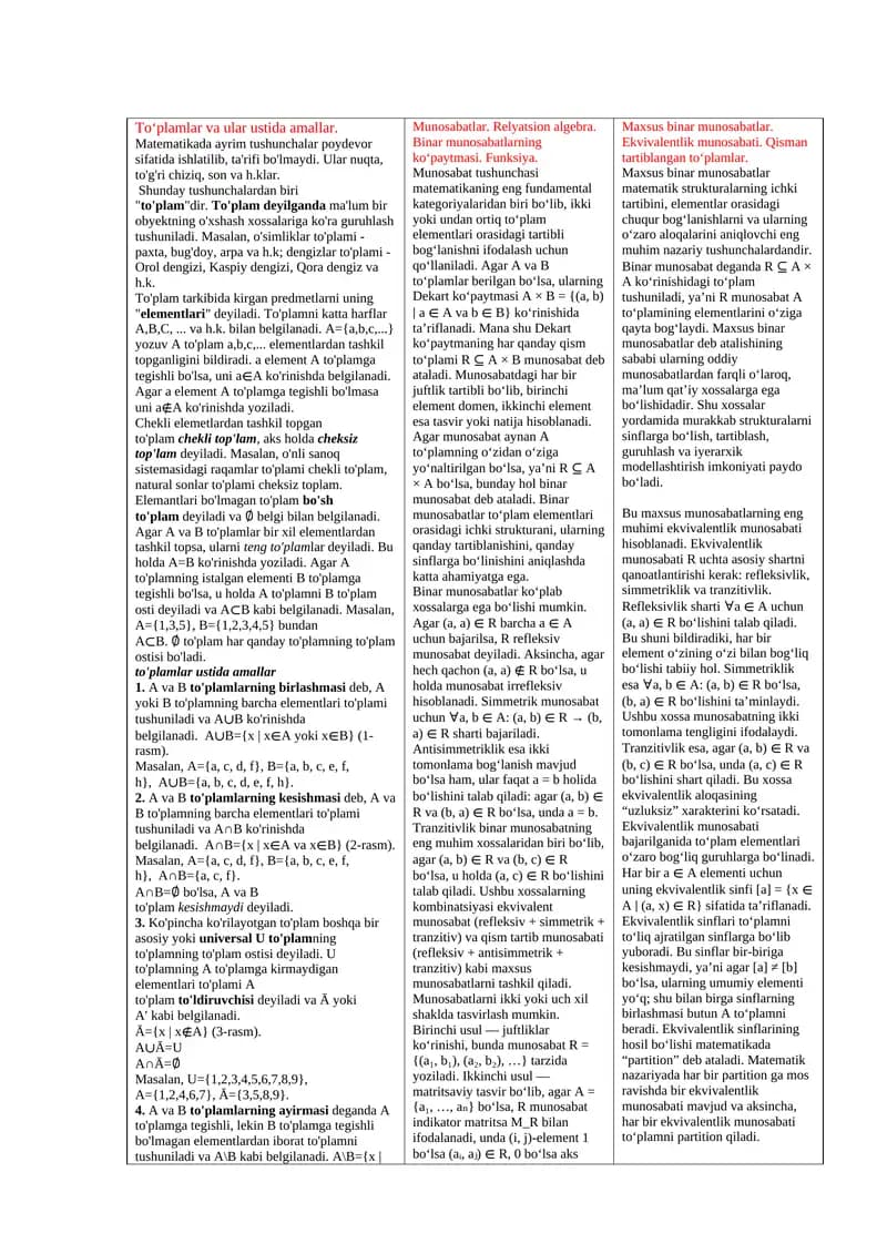 To'plamlar va ular ustida amallar