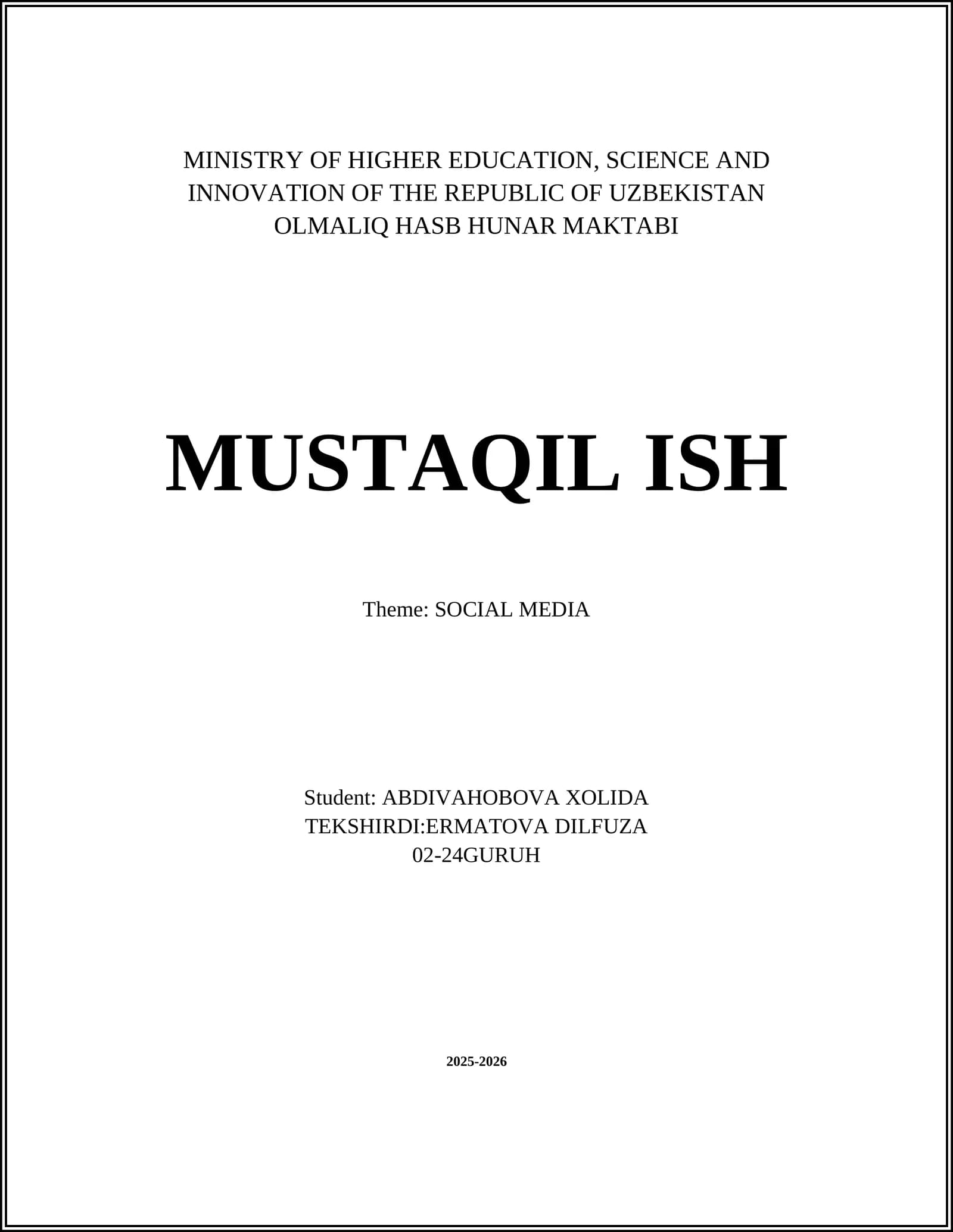 OLMAZIQ HASB HUNAR MAKTABI - MUSTAQIL ISH